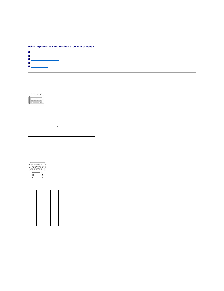 Pin assignments for i/o connectors, Usb connector, Video connector | S-video tv-out connector | Dell Inspiron XPS User Manual | Page 31 / 50
