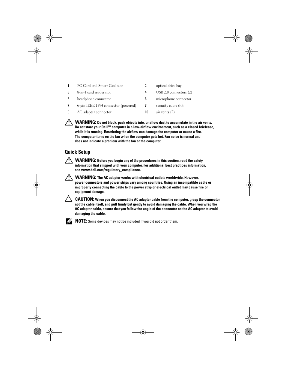 Quick setup | Dell Precision M6400 (Late 2008) User Manual | Page 3 / 8
