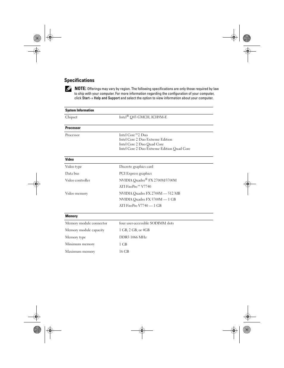 Specifications | Dell Precision M6400 (Late 2008) User Manual | Page 5 / 8