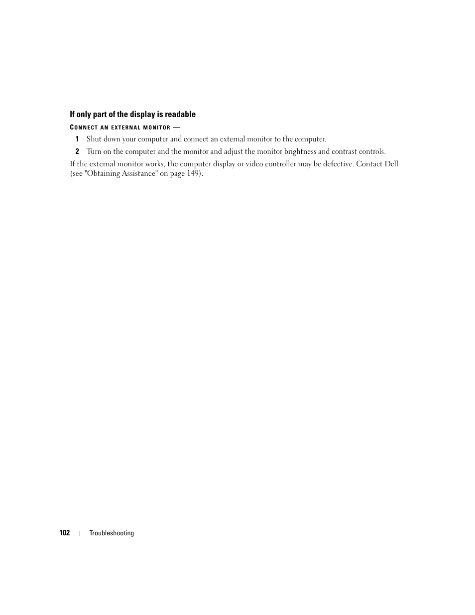 If only part of the display is readable | Dell Latitude D630 ATG (Mid 2007) User Manual | Page 102 / 166