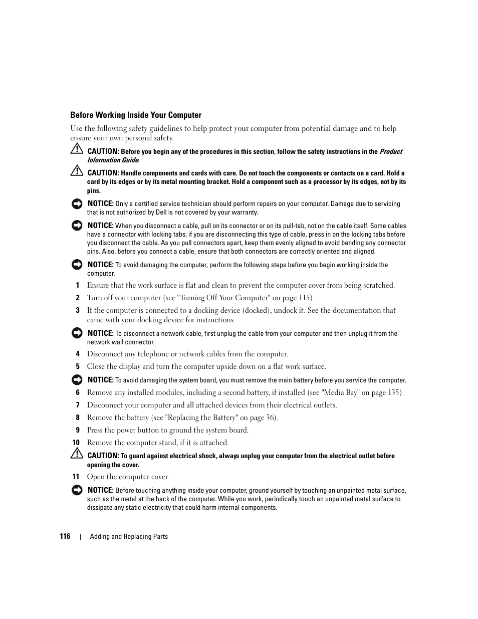 Before working inside your computer | Dell Latitude D630 ATG (Mid 2007) User Manual | Page 116 / 166
