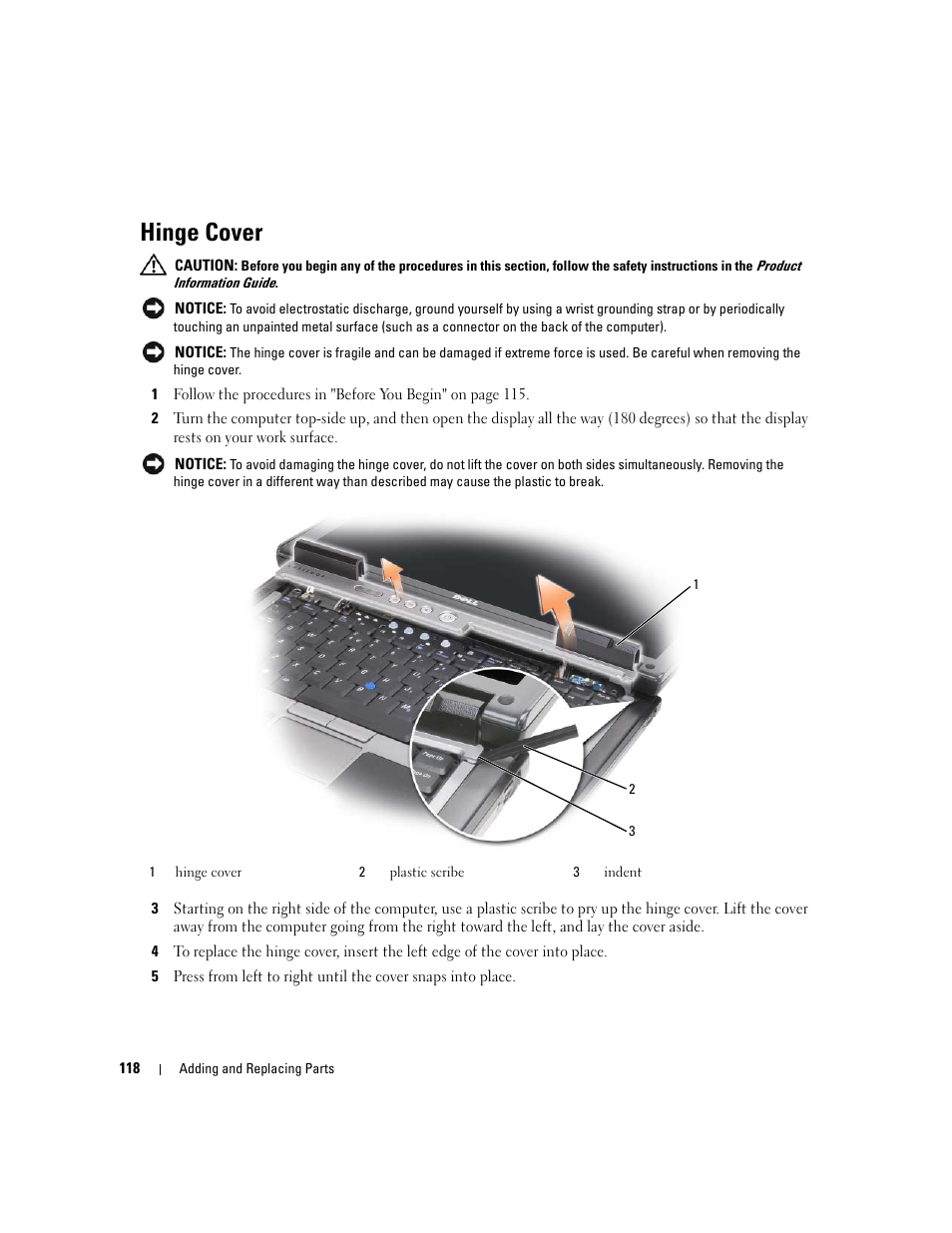 Hinge cover | Dell Latitude D630 ATG (Mid 2007) User Manual | Page 118 / 166