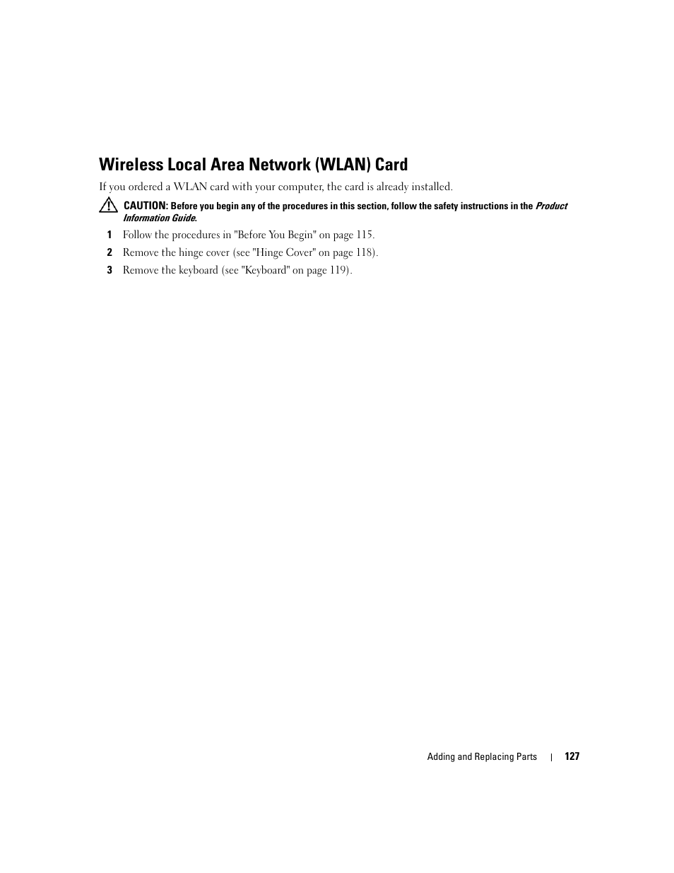 Wireless local area network (wlan) card | Dell Latitude D630 ATG (Mid 2007) User Manual | Page 127 / 166