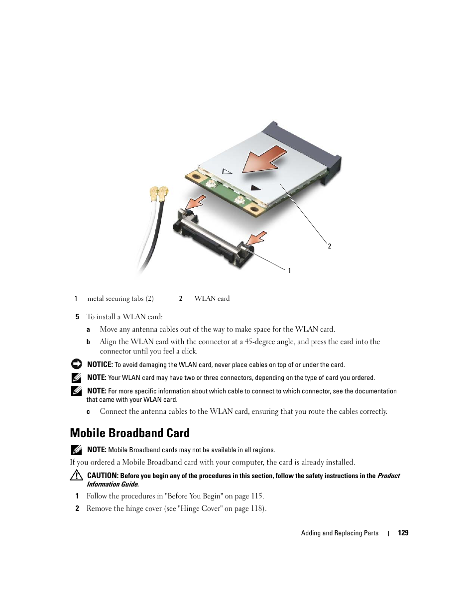 Mobile broadband card | Dell Latitude D630 ATG (Mid 2007) User Manual | Page 129 / 166