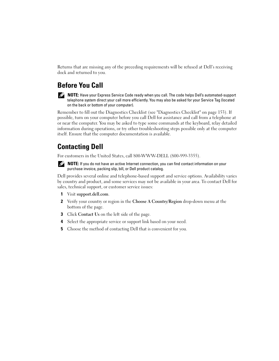 Before you call, Contacting dell, E "contacting dell | Dell Latitude D630 ATG (Mid 2007) User Manual | Page 152 / 166