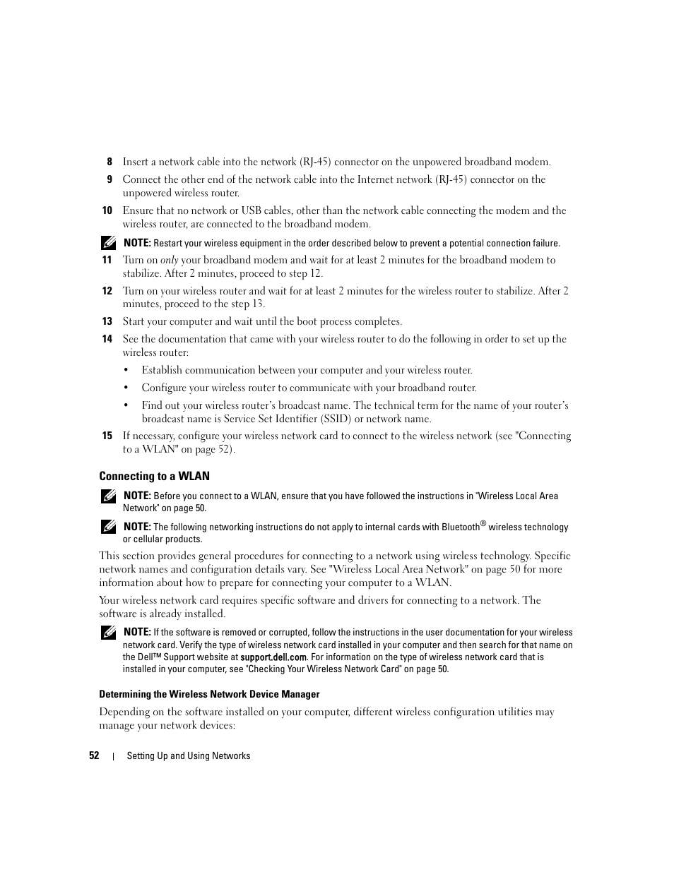 Connecting to a wlan | Dell Latitude D630 ATG (Mid 2007) User Manual | Page 52 / 166