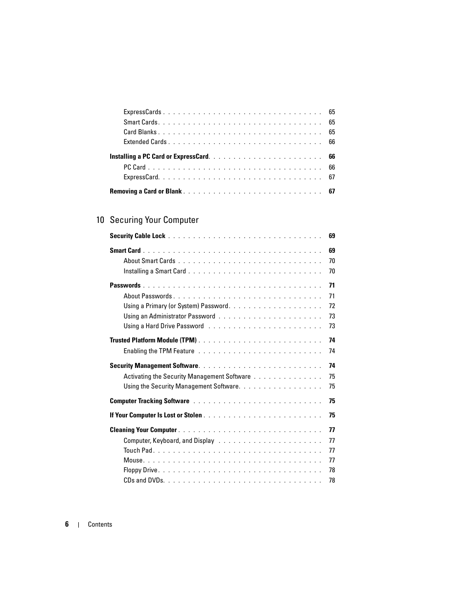 10 securing your computer | Dell Latitude D630 ATG (Mid 2007) User Manual | Page 6 / 166