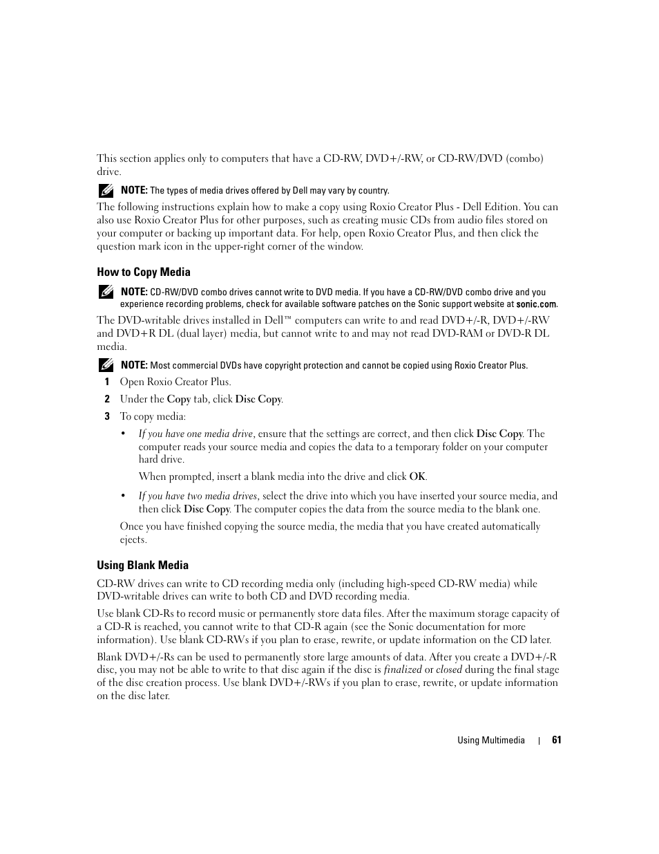 How to copy media, Using blank media | Dell Latitude D630 ATG (Mid 2007) User Manual | Page 61 / 166