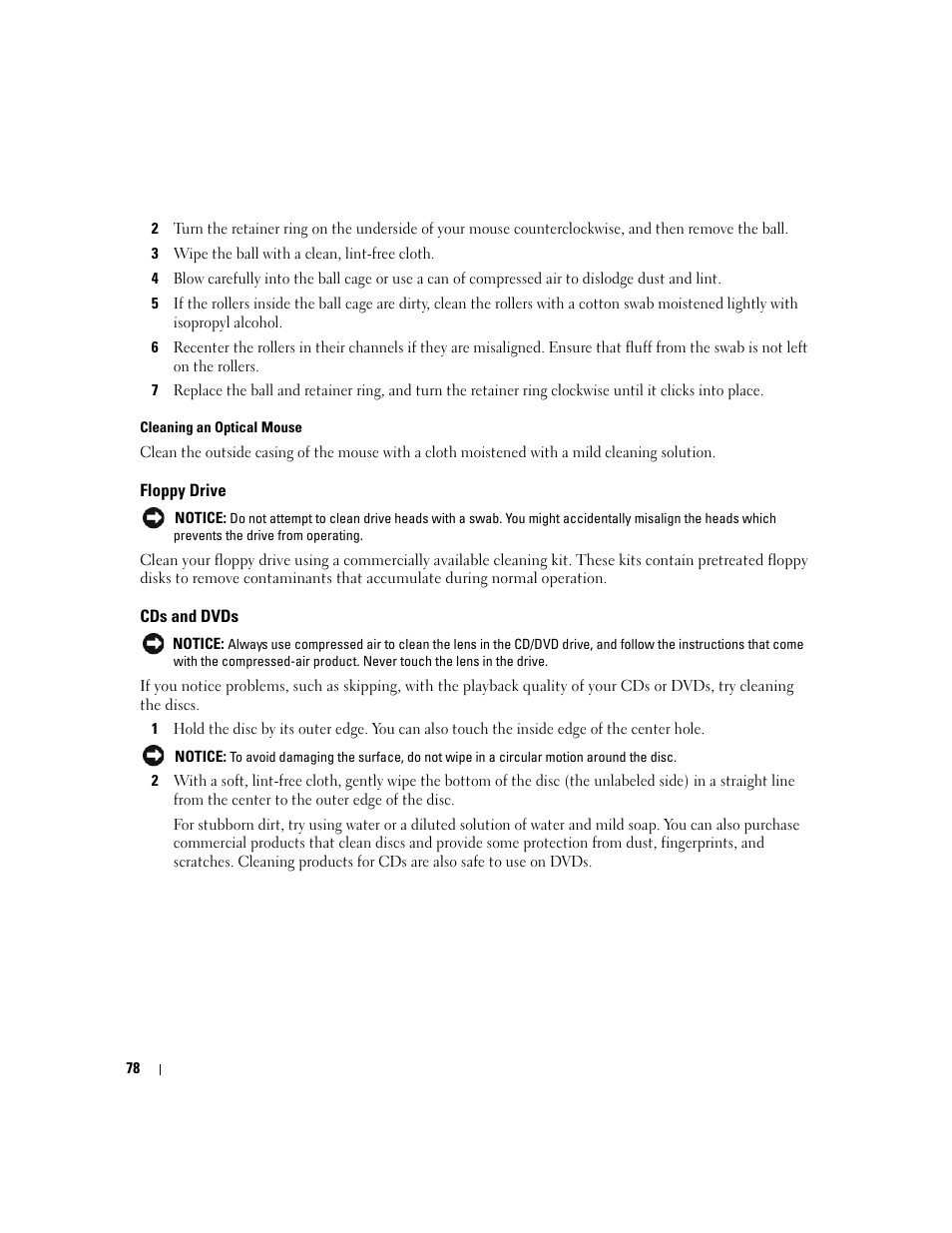 Floppy drive, Cds and dvds | Dell Latitude D630 ATG (Mid 2007) User Manual | Page 78 / 166