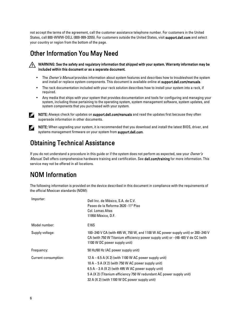 Other information you may need, Obtaining technical assistance, Nom information | Dell POWEREDGE R620 User Manual | Page 6 / 9