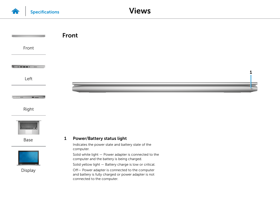 Views, Front | Dell Inspiron 13 (7347, Mid 2014) User Manual | Page 2 / 24
