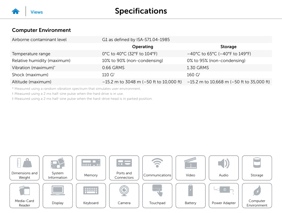 Computer, Environment, Specifications | Computer environment | Dell Inspiron 13 (7347, Mid 2014) User Manual | Page 24 / 24