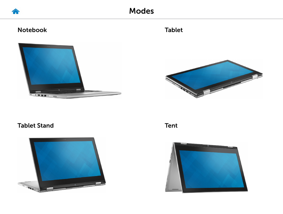 Modes | Dell Inspiron 13 (7347, Mid 2014) User Manual | Page 7 / 24