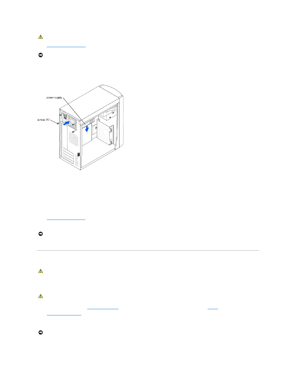 Replacing the battery, Replacing the power supply | Dell Dimension 2350 User Manual | Page 30 / 55