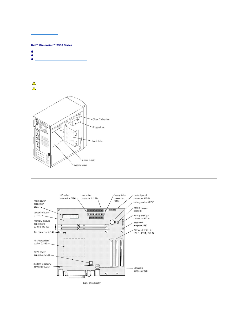 Technical overview, Internal view, System board connectors and sockets | Dell Dimension 2350 User Manual | Page 51 / 55