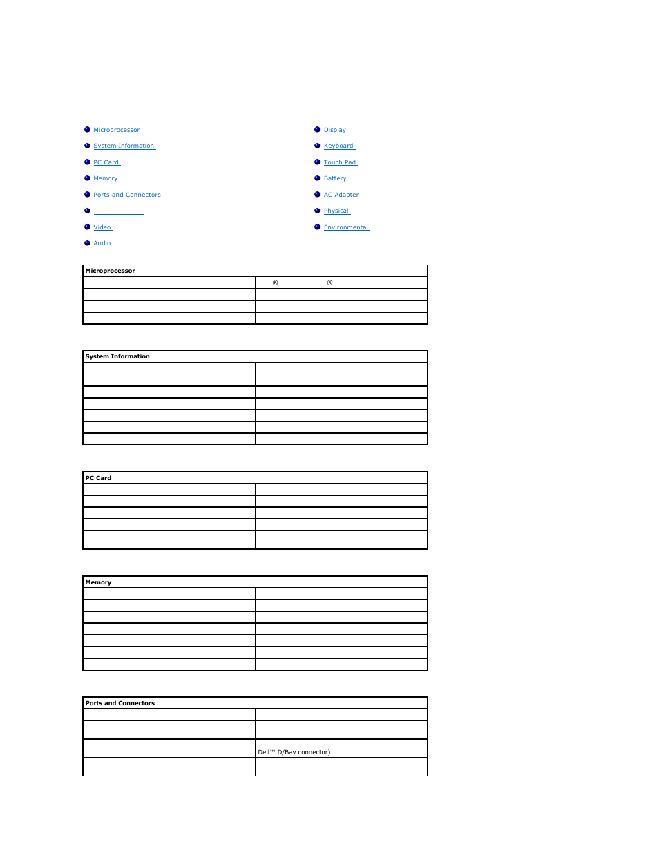 Specifications | Dell Latitude X300 User Manual | Page 104 / 113