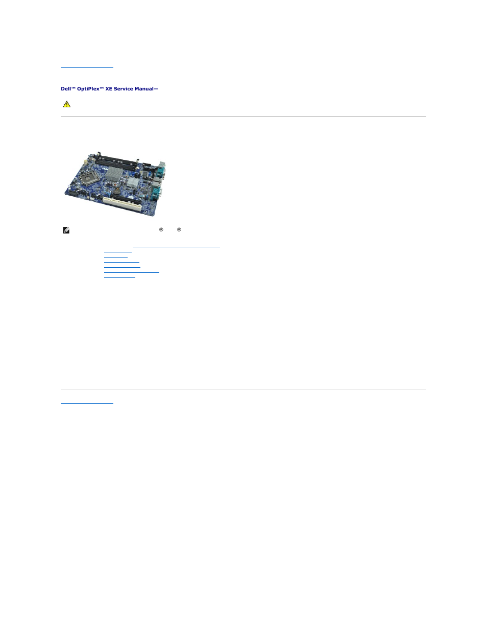 System board, Removing the system board, Replacing the system board | Dell OptiPlex XE (Early 2010) User Manual | Page 35 / 39