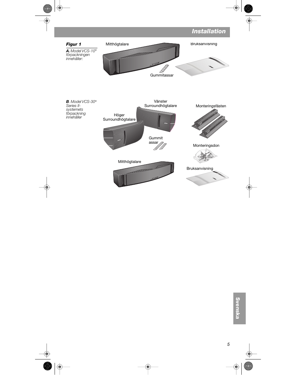 Installation, Svenska | Bose VCS-10 User Manual | Page 103 / 116