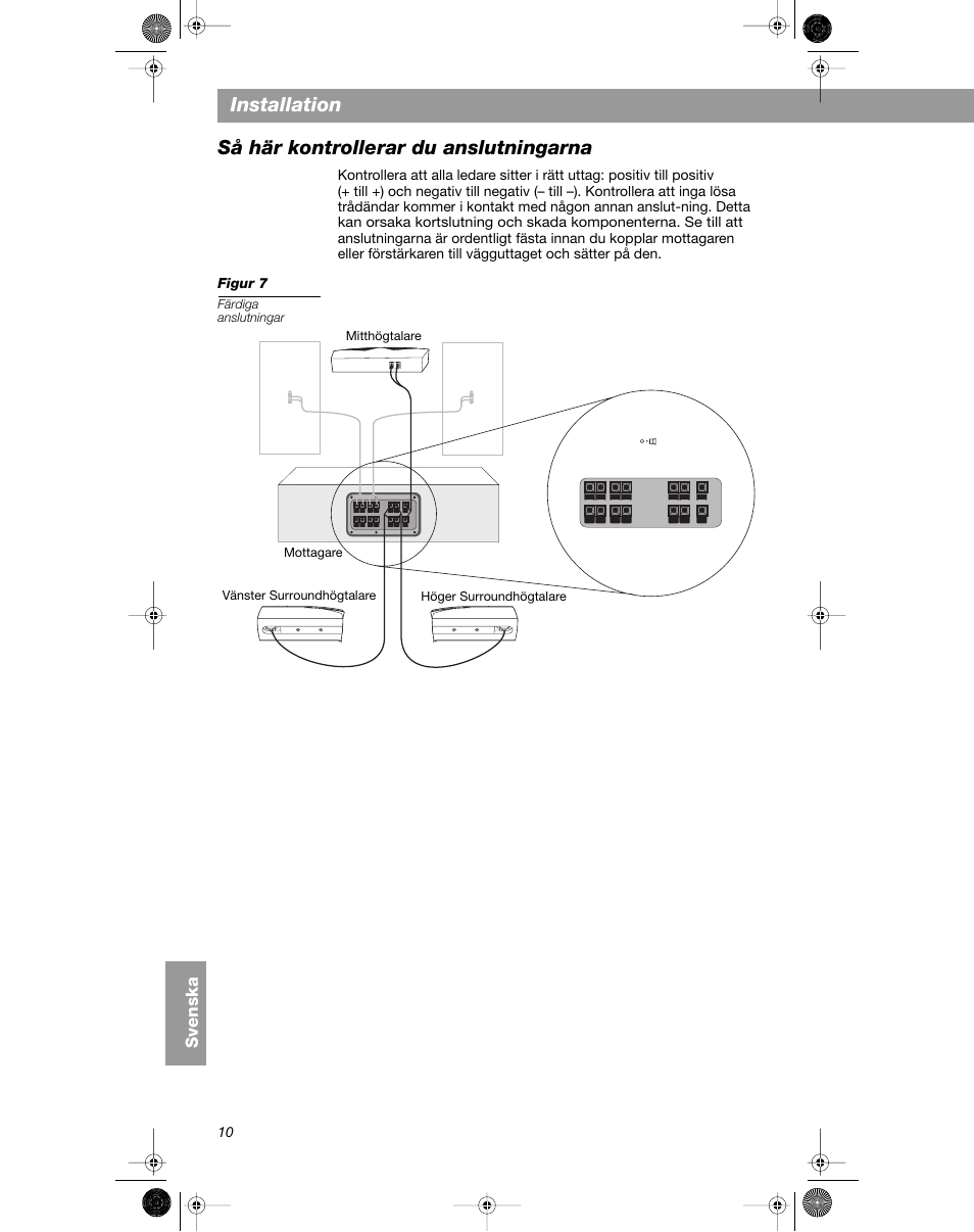 Installation, Så här kontrollerar du anslutningarna, Svenska | Bose VCS-10 User Manual | Page 108 / 116
