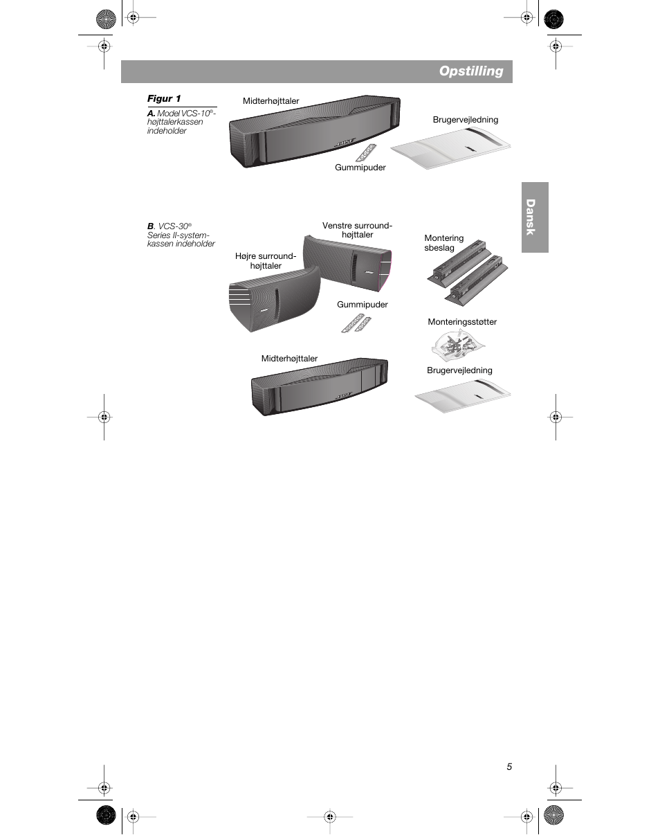 Opstilling, Dansk | Bose VCS-10 User Manual | Page 19 / 116