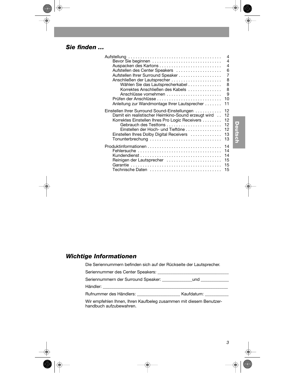 Sie finden, Wichtige informationen | Bose VCS-10 User Manual | Page 31 / 116