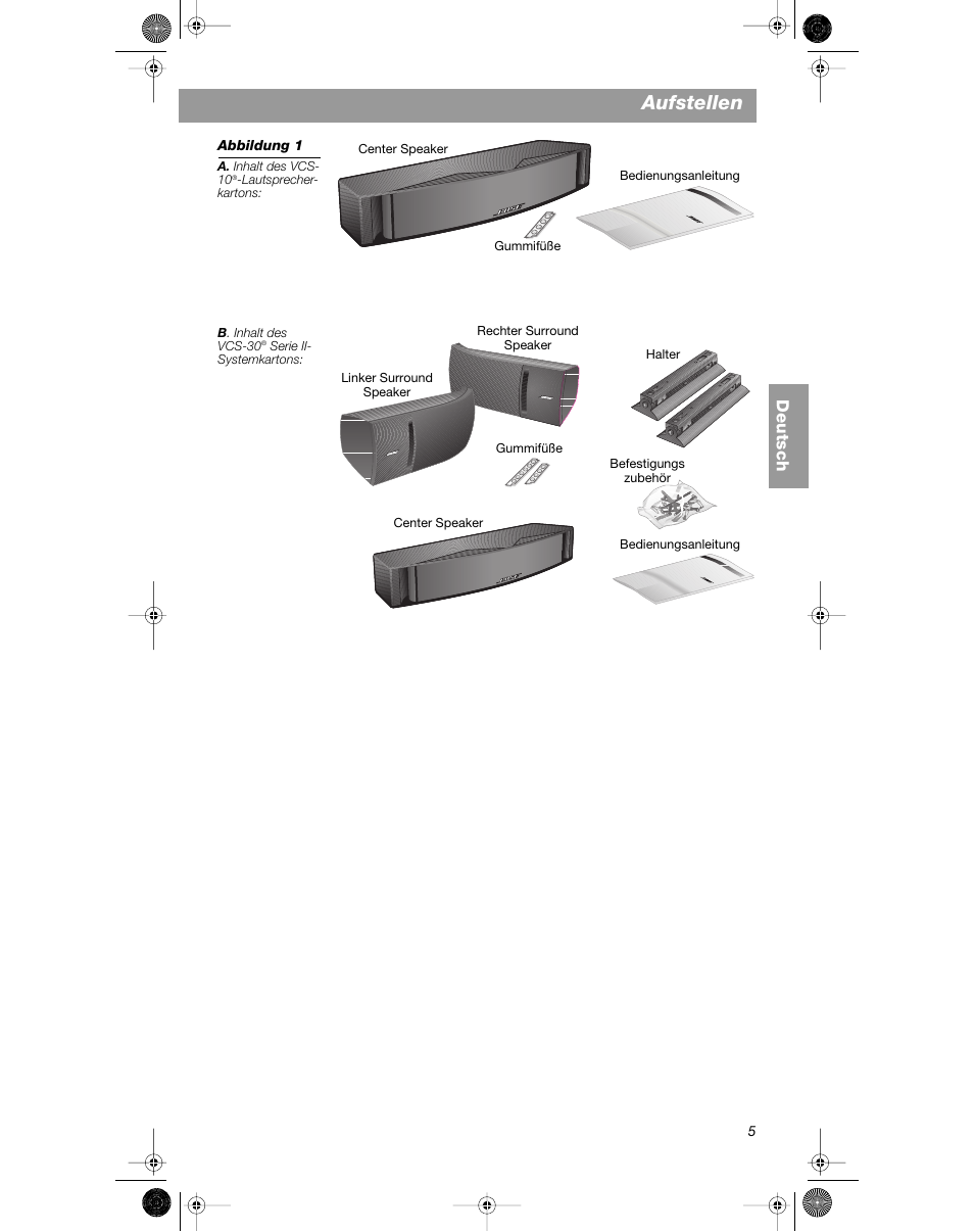 Aufstellen, Deutsch | Bose VCS-10 User Manual | Page 33 / 116