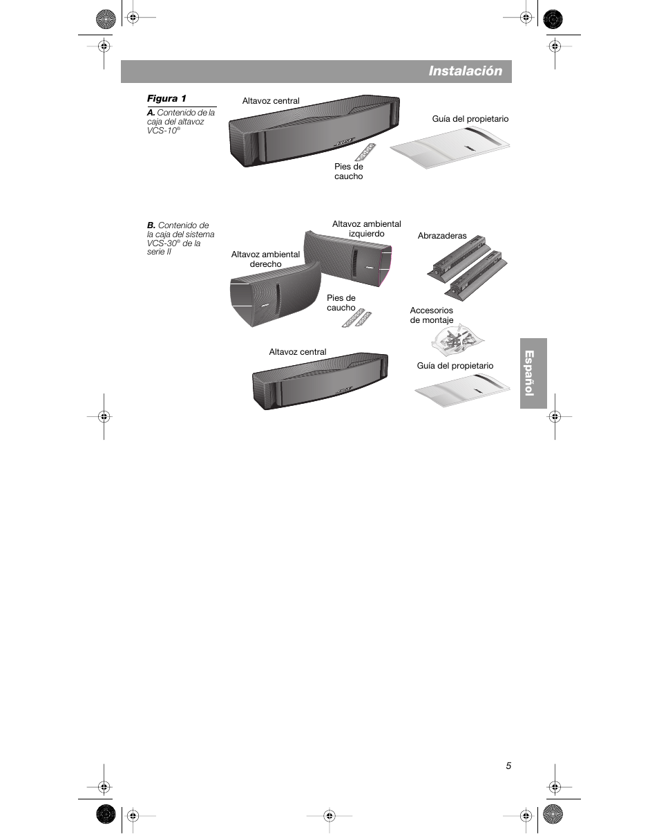 Instalación, Español | Bose VCS-10 User Manual | Page 47 / 116