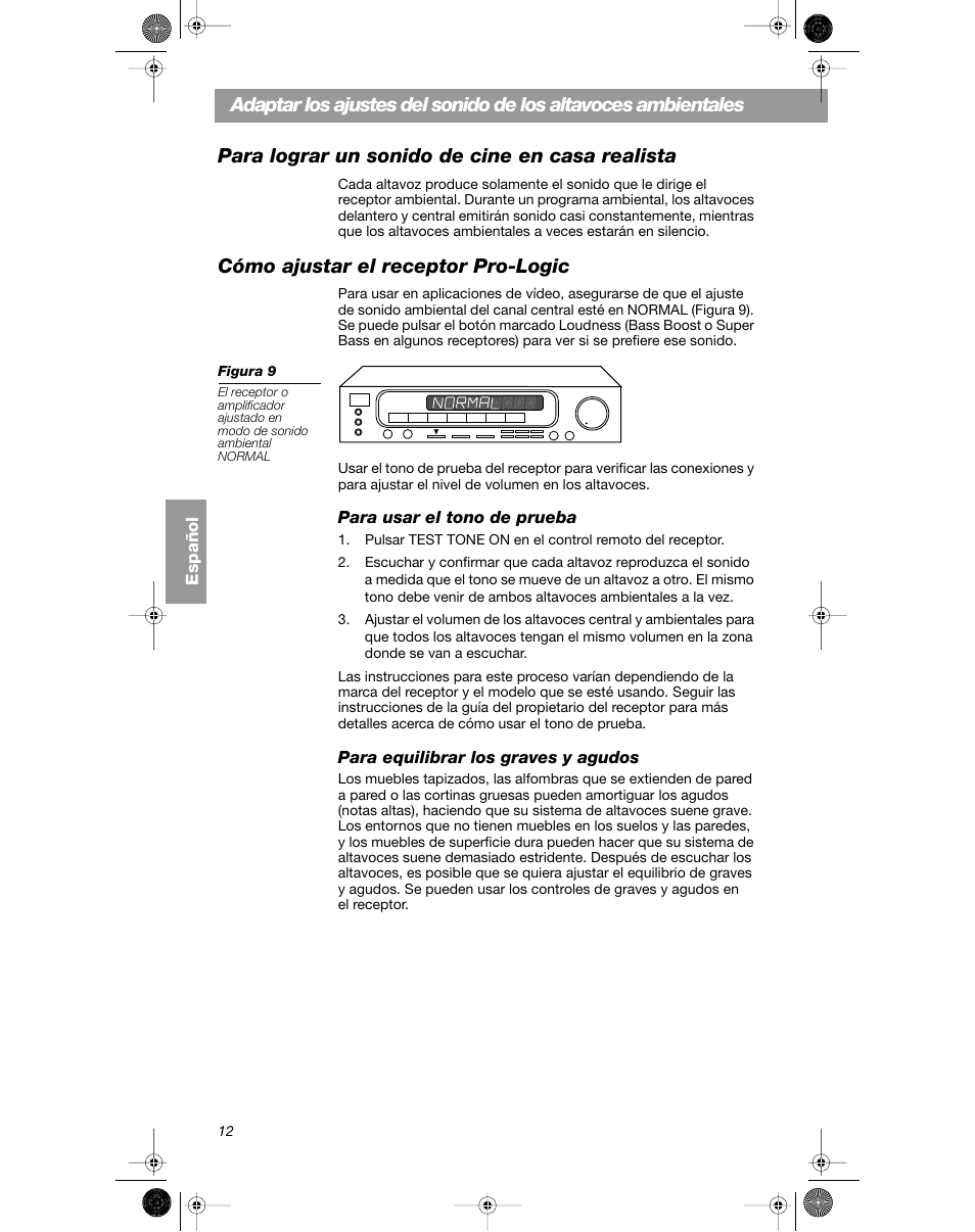 Cómo ajustar el receptor pro-logic | Bose VCS-10 User Manual | Page 54 / 116