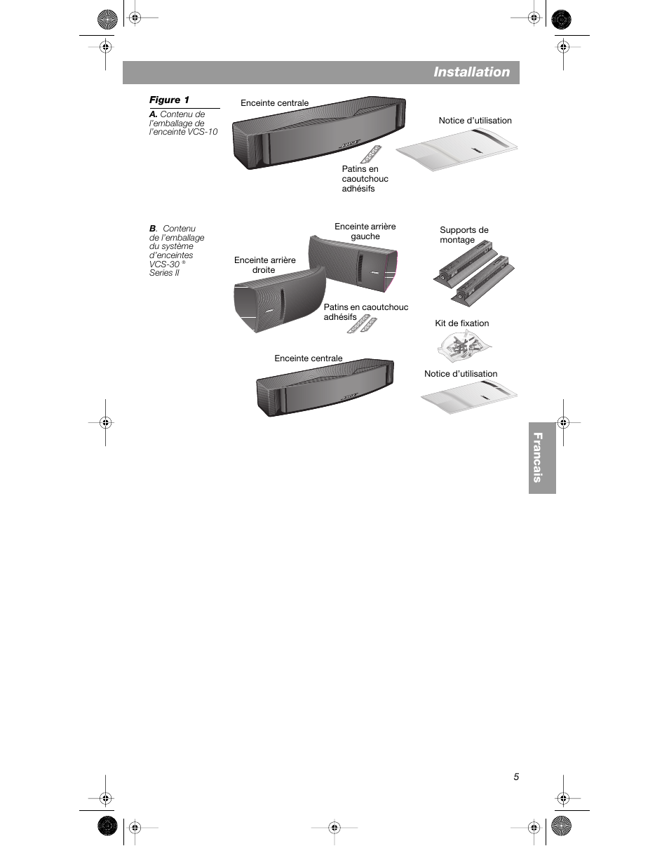 Installation, Francais | Bose VCS-10 User Manual | Page 61 / 116