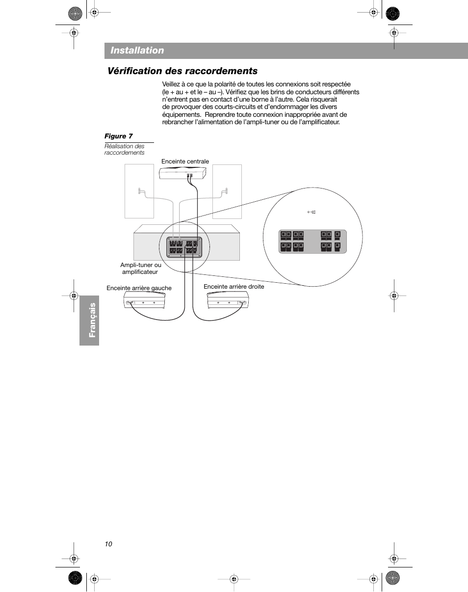 Installation, Vérification des raccordements, Français | Bose VCS-10 User Manual | Page 66 / 116