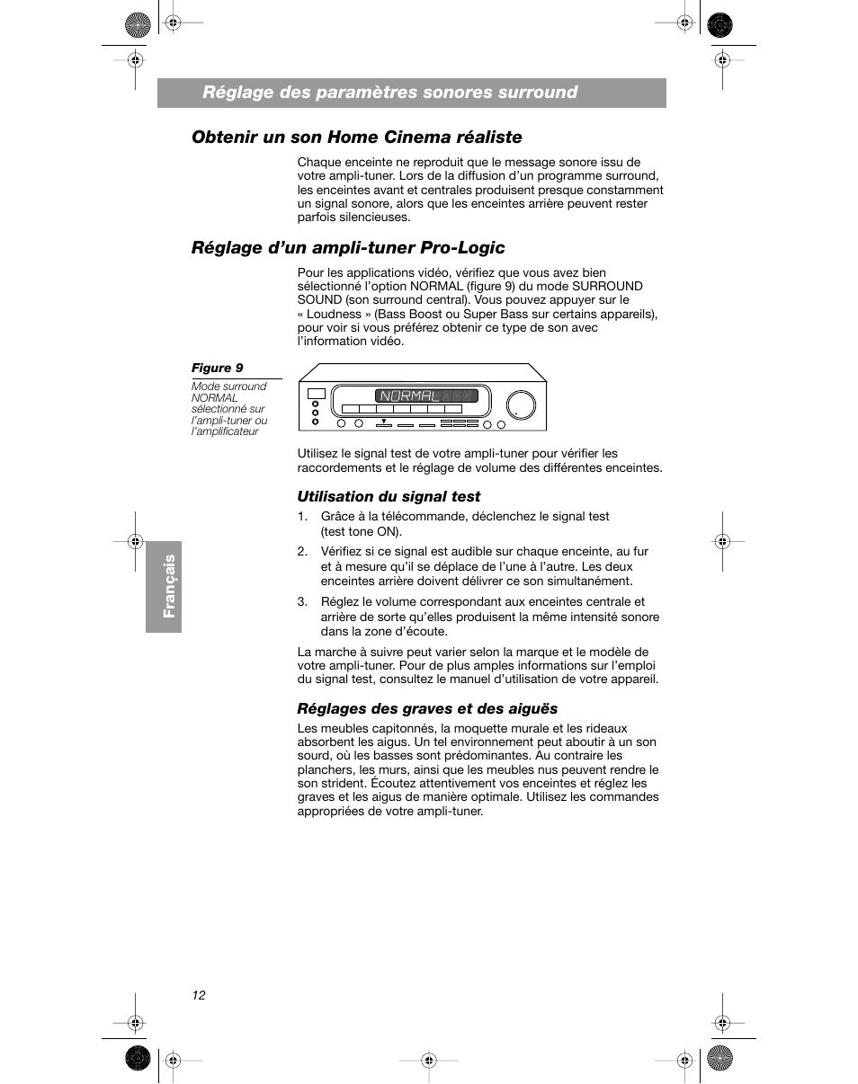 Réglage d’un ampli-tuner pro-logic | Bose VCS-10 User Manual | Page 68 / 116