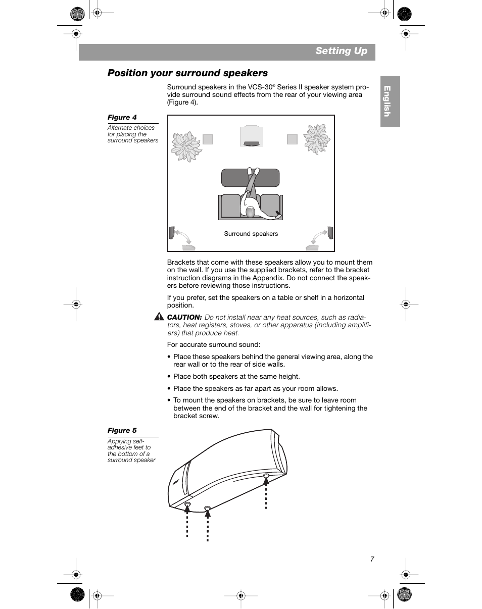 Setting up, Position your surround speakers | Bose VCS-10 User Manual | Page 7 / 116