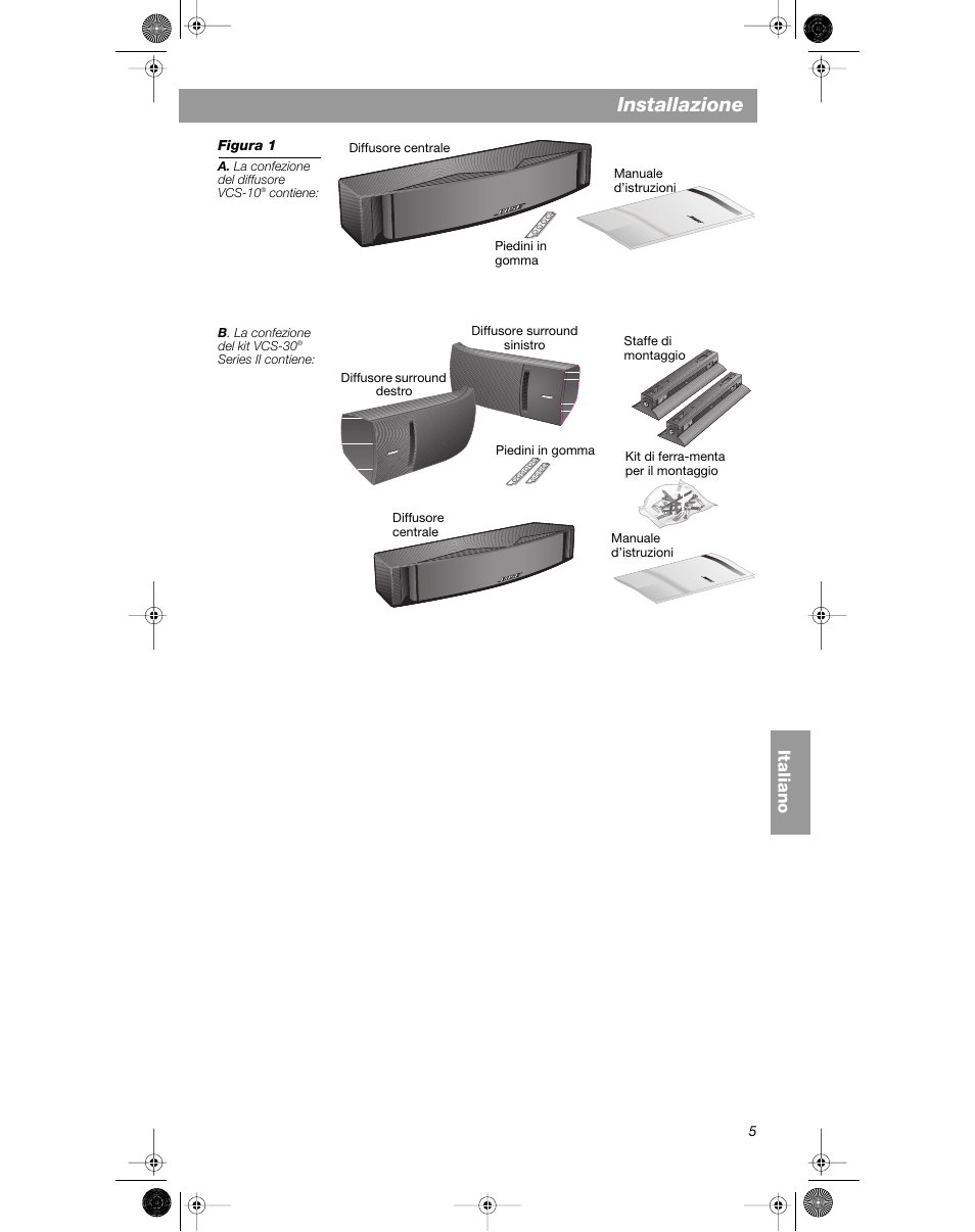 Installazione, Italiano | Bose VCS-10 User Manual | Page 75 / 116