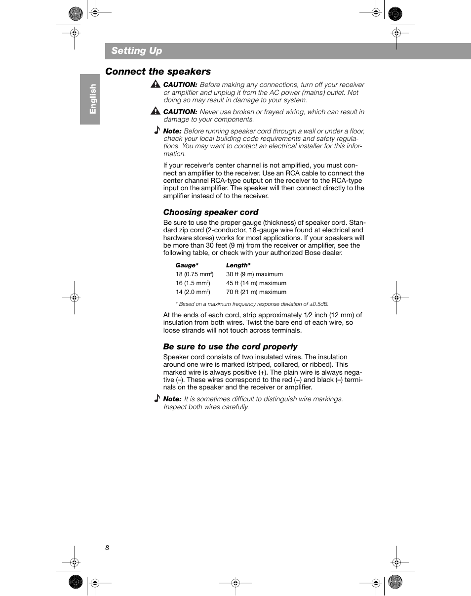 Setting up, Connect the speakers | Bose VCS-10 User Manual | Page 8 / 116