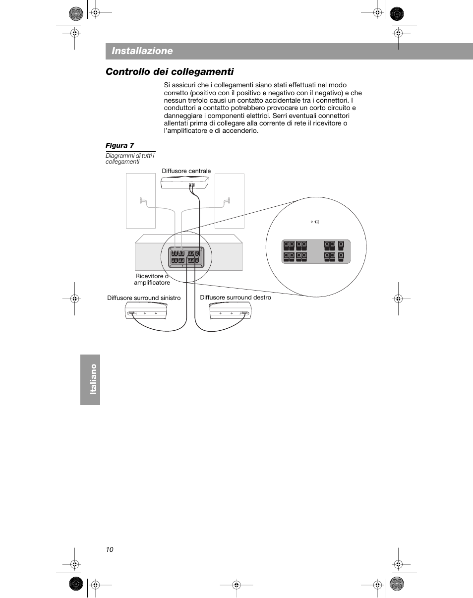 Installazione, Controllo dei collegamenti, Italiano | Bose VCS-10 User Manual | Page 80 / 116