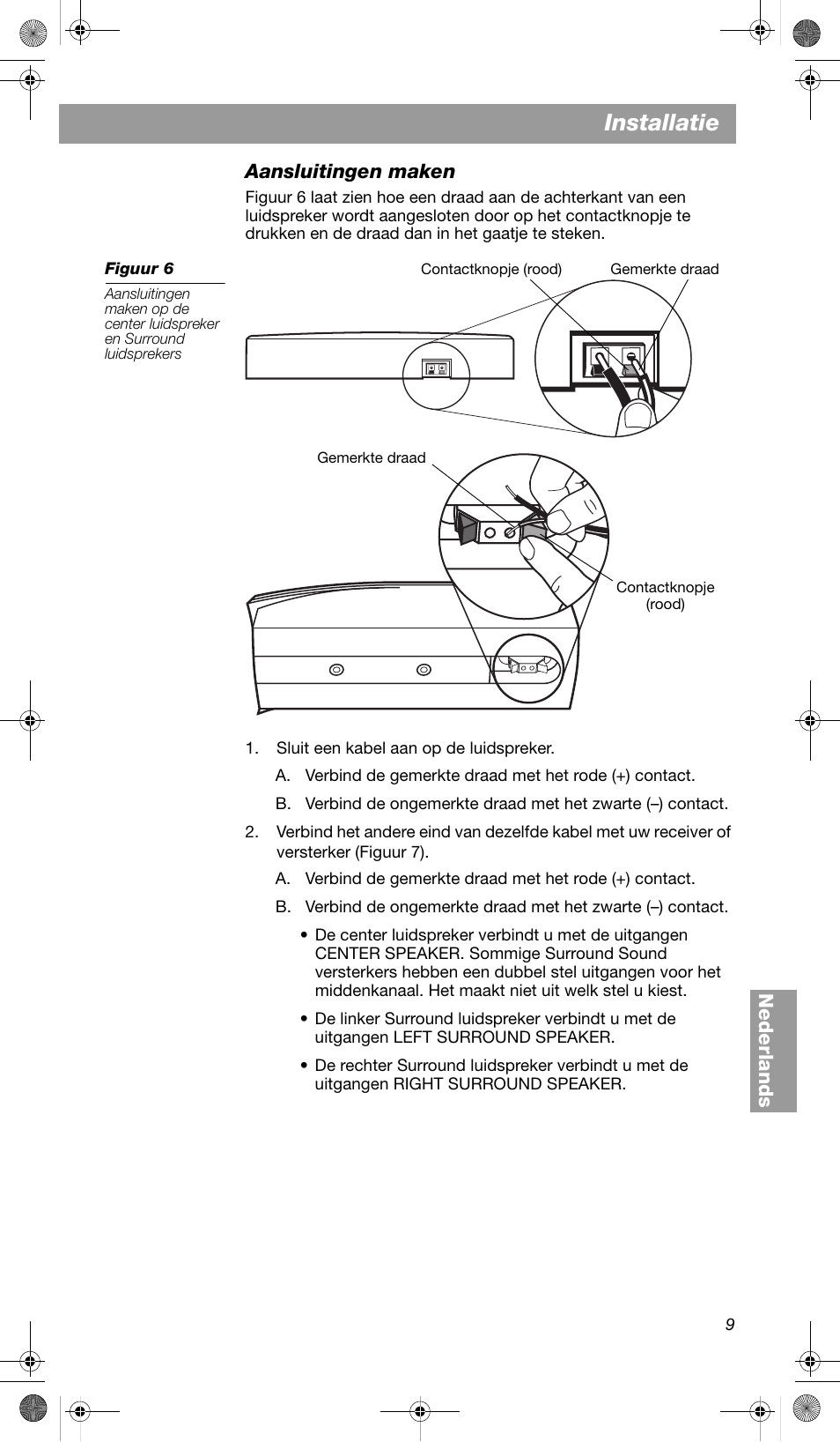 Aansluitingen maken, Installatie | Bose VCS-10 User Manual | Page 93 / 116