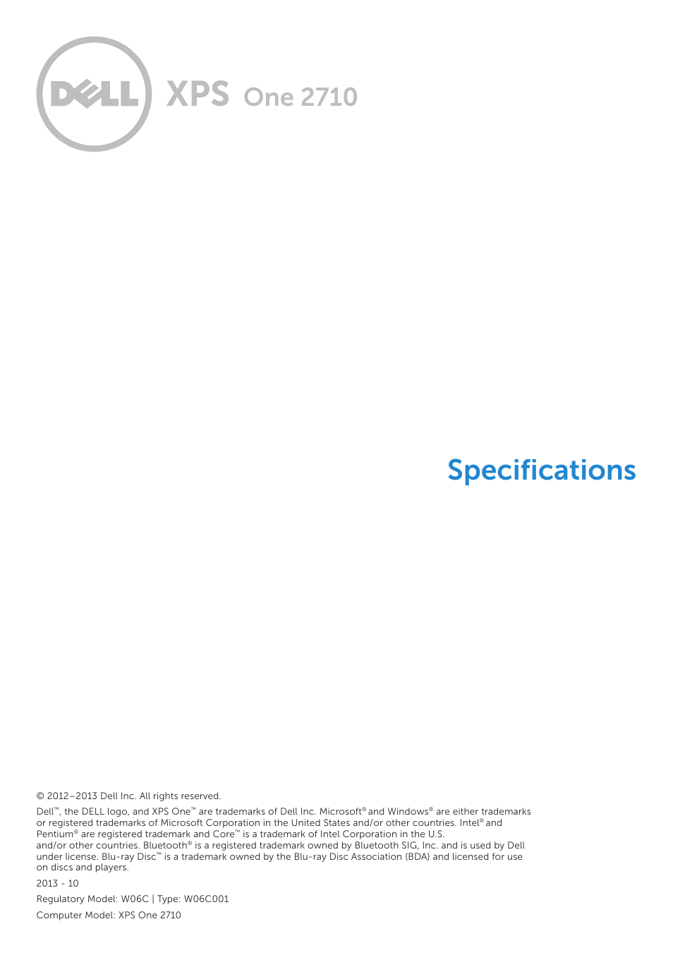 Dell XPS One 2710 (Mid 2012) User Manual | 6 pages