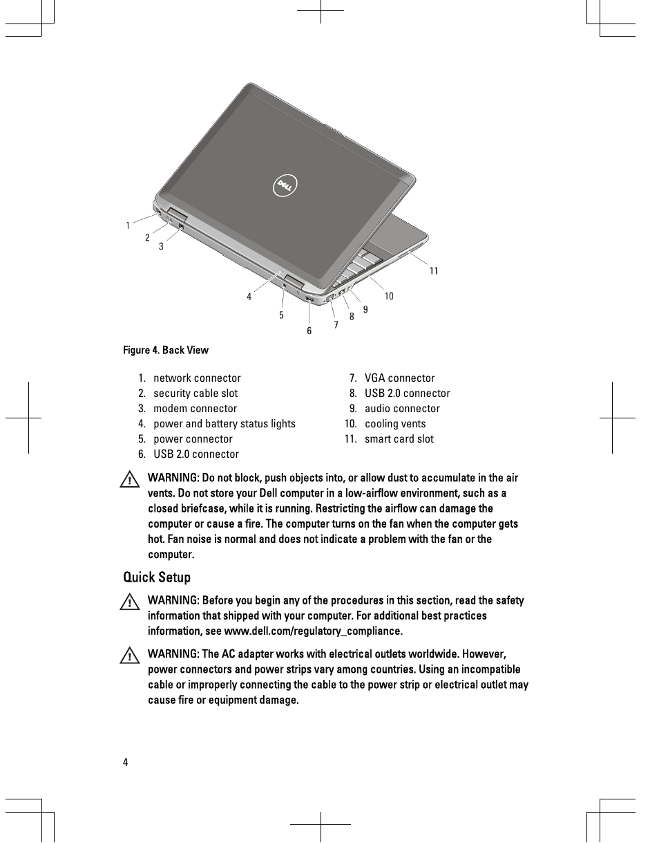 Quick setup | Dell Latitude E6520 (Early 2011) User Manual | Page 4 / 10