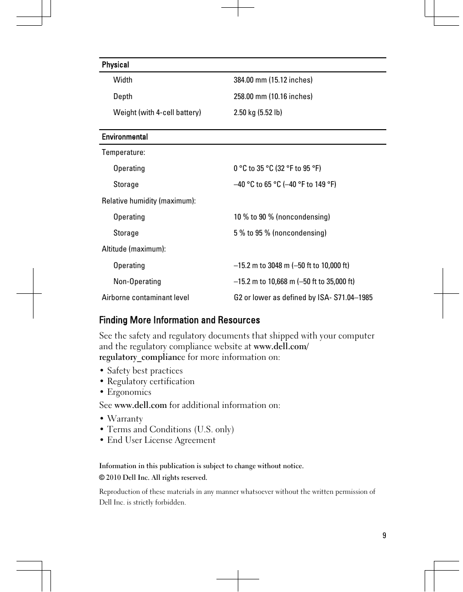 Finding more information and resources | Dell Latitude E6520 (Early 2011) User Manual | Page 9 / 10