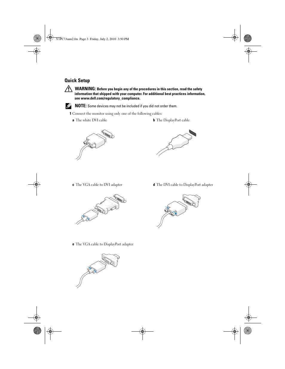 Quick setup | Dell Precision T1500 (Late 2009) User Manual | Page 3 / 8