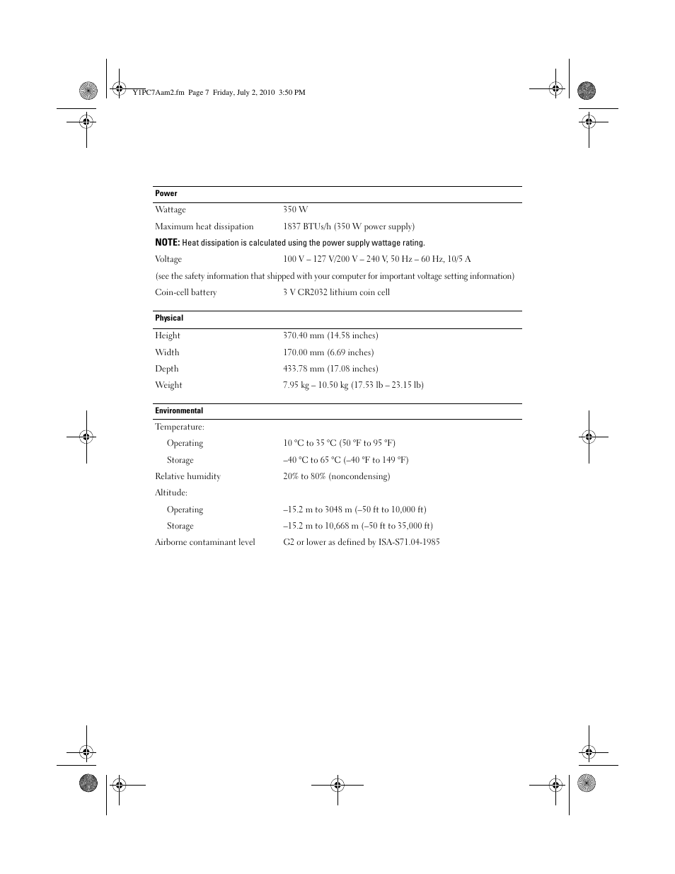 Dell Precision T1500 (Late 2009) User Manual | Page 7 / 8