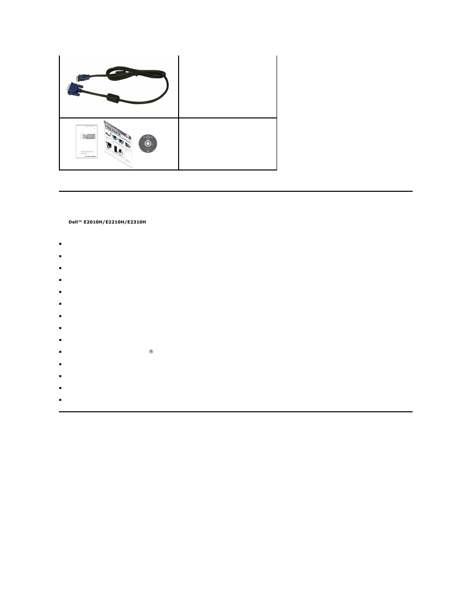 Product features, Identifying parts and controls, Front view | Dell E2310HWFP Monitor User Manual | Page 3 / 30