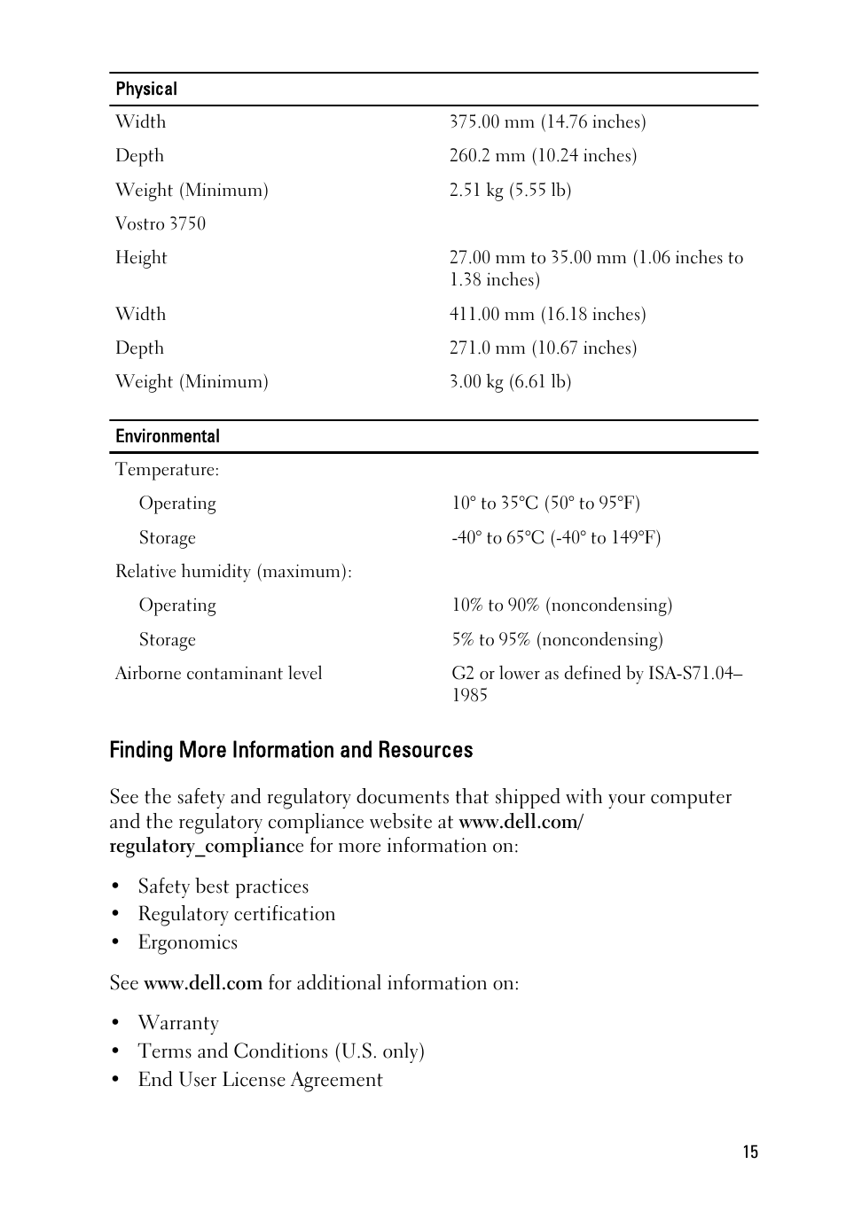 Finding more information and resources | Dell Vostro 3750 (Early 2011) User Manual | Page 15 / 16