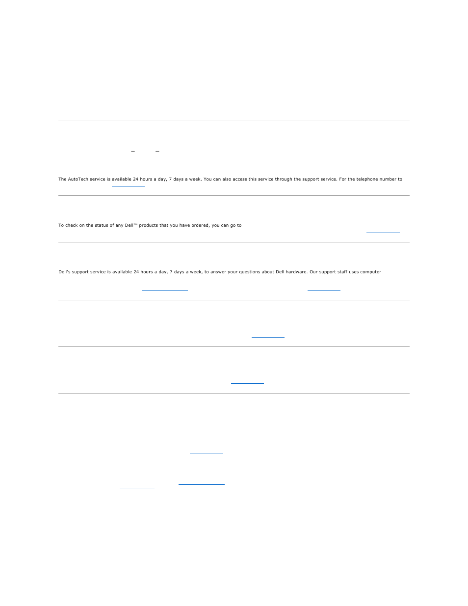 Autotech service, Automated order-status service, Support service | Problems with your order, Product information, Returning items for warranty repair or credit, For instructions on using the support service, see | Dell XPS M2010 (MXP061, Mid 2006) User Manual | Page 35 / 116