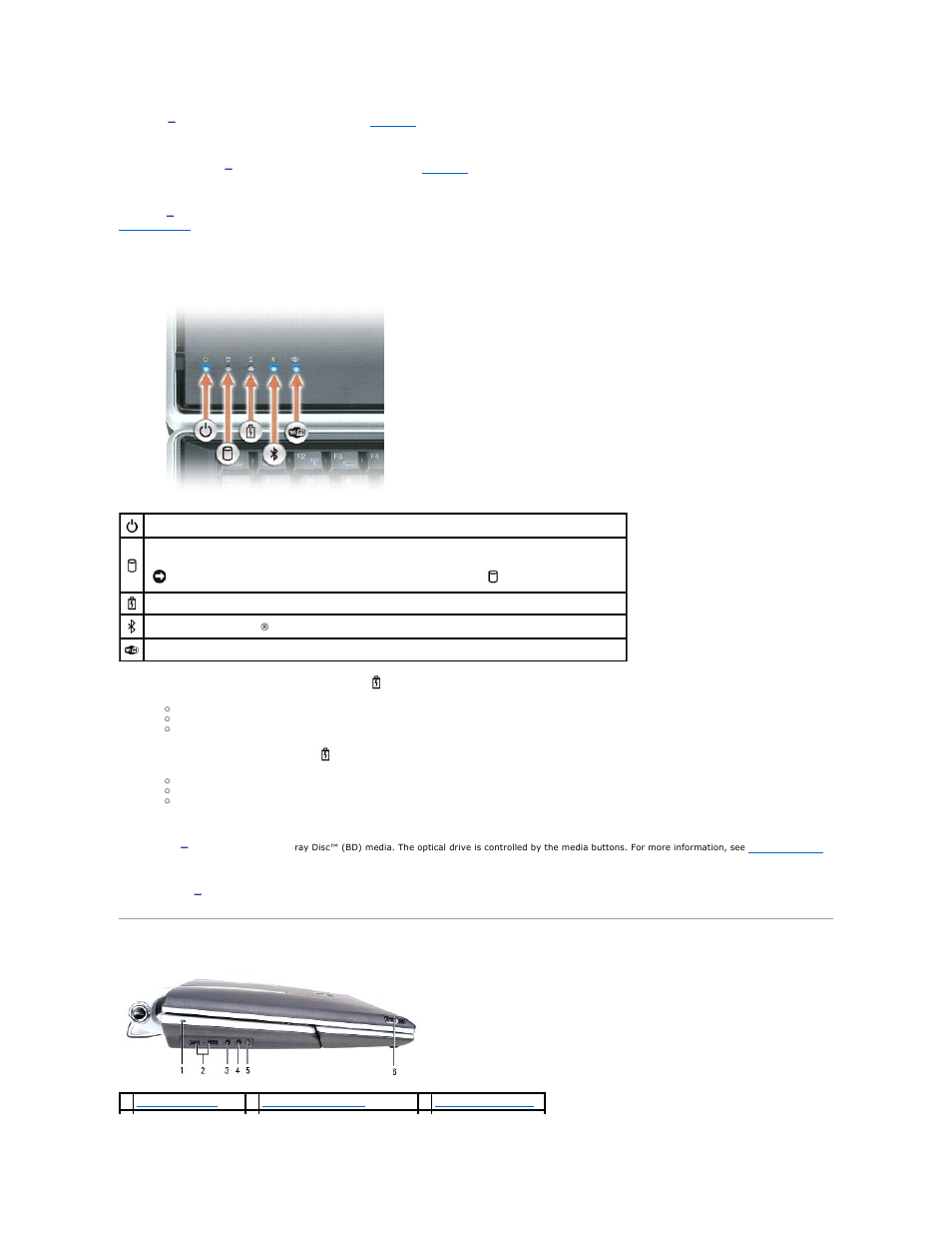 Left view, Touch pad buttons (2), Keyboard | Device status lights (5), Optical drive, Infrared sensor | Dell XPS M2010 (MXP061, Mid 2006) User Manual | Page 4 / 116