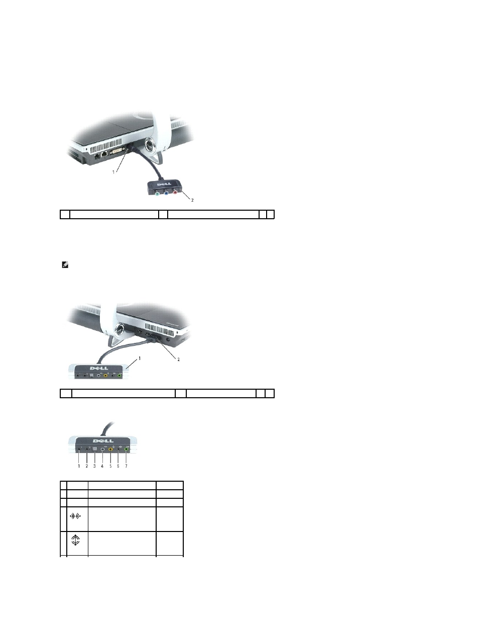 Connecting a component video adapter, Connecting audio/ir blaster adapter | Dell XPS M2010 (MXP061, Mid 2006) User Manual | Page 58 / 116