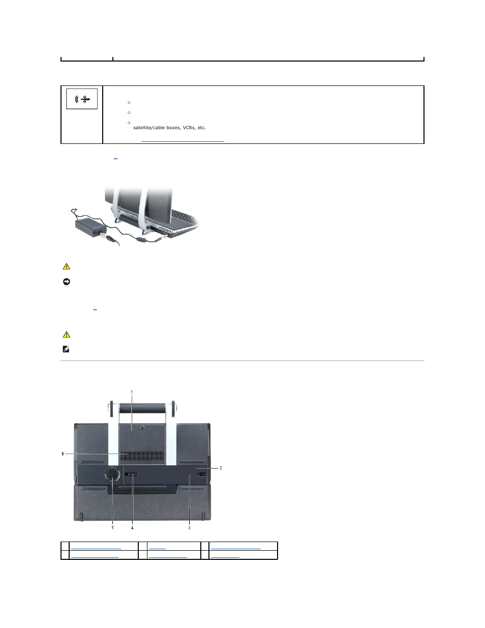 Bottom view, Audio/ir blaster adapter connector, Ac adapter connector | Air vents (3) | Dell XPS M2010 (MXP061, Mid 2006) User Manual | Page 7 / 116