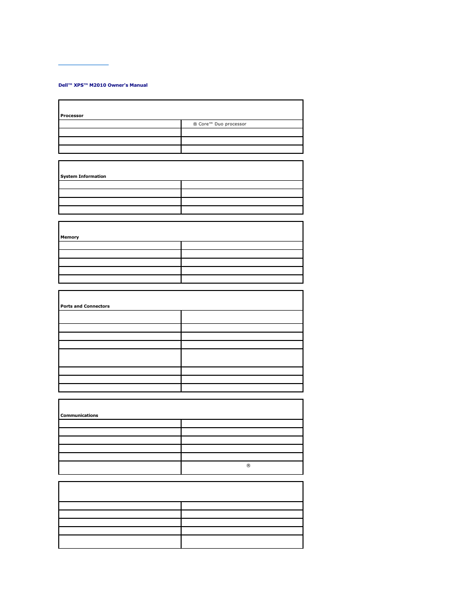 Specifications | Dell XPS M2010 (MXP061, Mid 2006) User Manual | Page 92 / 116