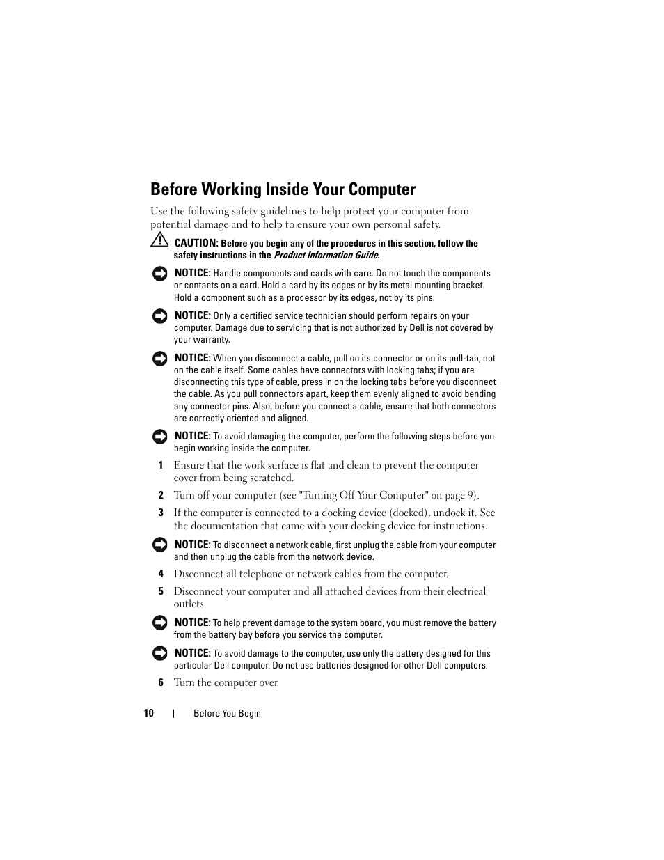 Before working inside your computer | Dell XPS M1530 (M1530, Late 2007) User Manual | Page 10 / 118