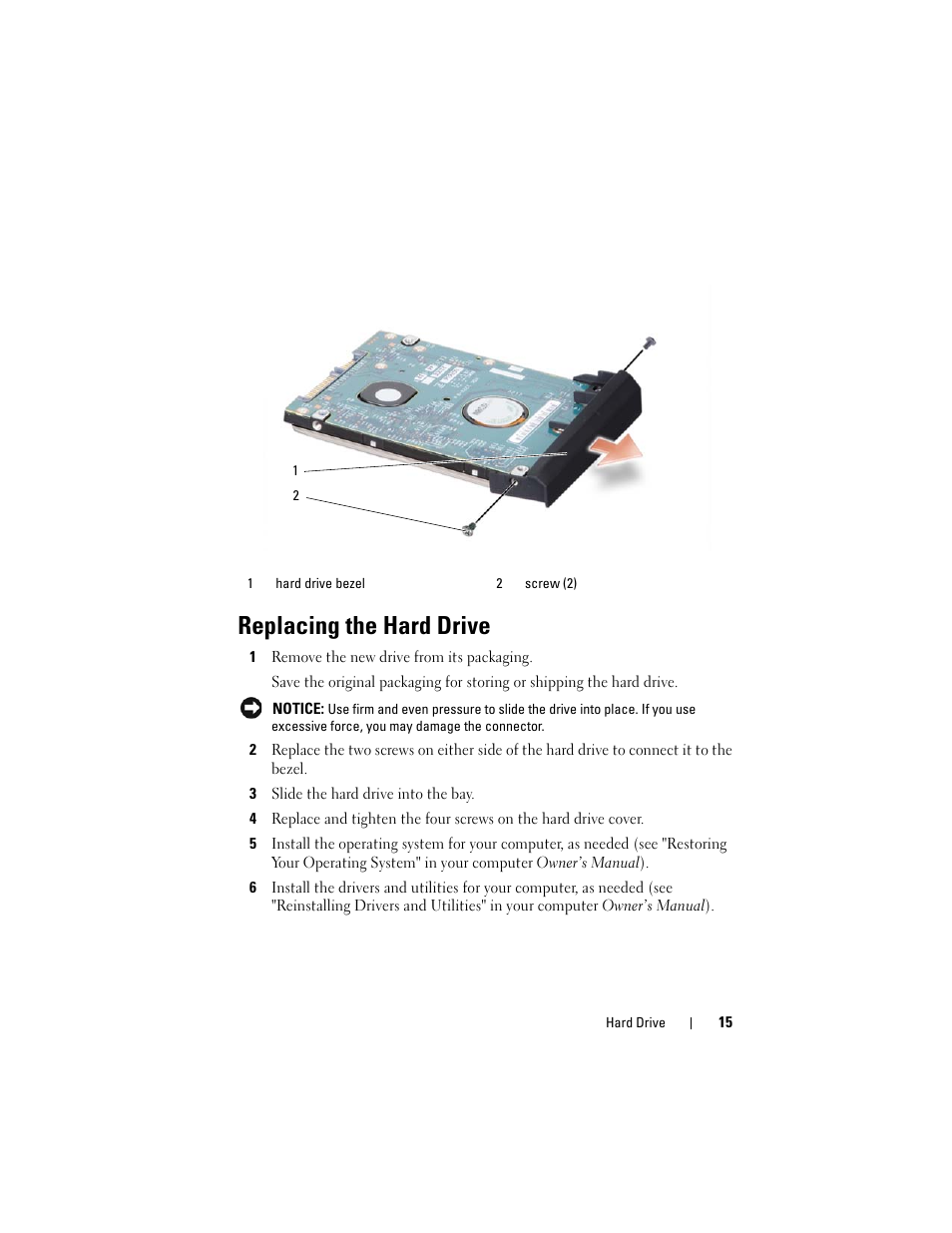 Replacing the hard drive | Dell XPS M1530 (M1530, Late 2007) User Manual | Page 15 / 118